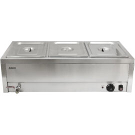 Kaupallinen Bain Marie 3 x GN1/2 -säiliöt & kannet, tyhjennysventtiili | Adexa BR08045