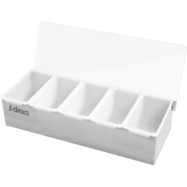 Koristelualusta / Kastikeannostelija kannella, 5 osastoa ruostumatonta terästä ja muovia | Adexa CHB05