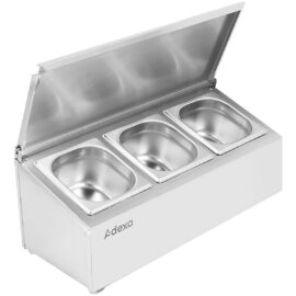 Kaupallinen mausteteline kannella, sisältäen 3xGN1/6-150mm astiat, ruostumatonta terästä | Adexa CHD03ADFL