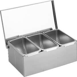 Kaupallinen Mausteteline kannella, sisältää 3 säiliötä, Ruostumaton teräs | Adexa CHF03