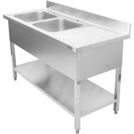 Kaupallinen Kaksinkertainen Pesuallas Ruostumaton teräs 1500x600x950mm 2 allasta vasemmalla Roiskelevy | Adexa DSD1560L