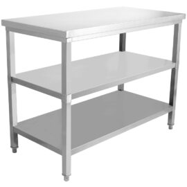 Kaupallinen työpöytä Ruostumaton teräs 3 tasoa Neliöjalat 1200x700x900mm | Adexa DW3T12070