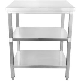 Kaupallinen työpöytä Ruostumaton teräs 3 kerrosta Neliönmuotoiset jalat 800x700x900mm | Adexa DW3T8070