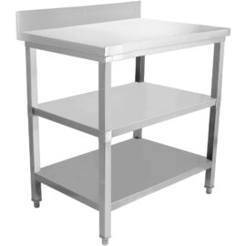 Kaupallinen työpöytä ruostumatonta terästä 3 tasoa roiskesuoja neliskulmaiset jalat 1000x700x900mm | Adexa DW3T10070B