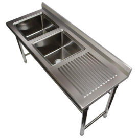 Kaupallinen pesuallas ruostumatonta terästä 1700x600x900mm 2 allasta vasemmalla roiskesuojalla | Adexa ST245BL