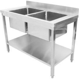 Kaupallinen allas, ruostumaton teräs 1200x600x900mm, 2 allasta, roiskesuoja | Adexa STD245A