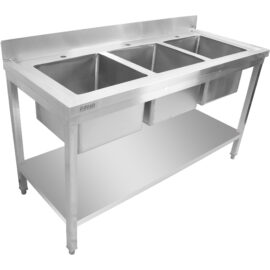 Kaupallinen pesuallas Ruostumaton teräs 1800x700x900mm 3 allasta Roiskesuoja | Adexa STD350A