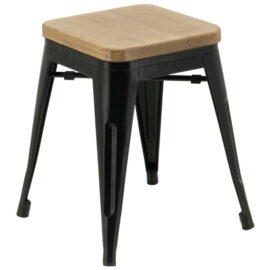 Bistro-matala jakkara, luonnon puinen istuin, musta teräs sisätiloihin | Adexa WW65BN