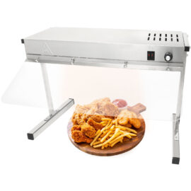 Kaupallinen teline, jossa on nauhalämmitin, valaistus ja aivastuskaari 650x315x457mm | Adexa XDHHC600SG