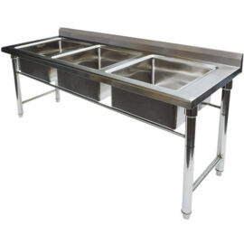 Kaupallinen pesuallas Ruostumaton teräs 1570x600x900mm 3 altaa Roiskesuoja | Adexa YDRST345A