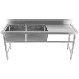 Kaupallinen Pesuallas Ruostumaton teräs 1570x600x900mm 2 allasta vasen Taustalevy | Adexa YDRST60160X2L