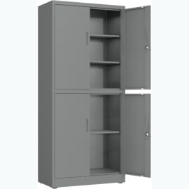 Ammattilainen metallinen säilytyskaappi 4 saranaovea 900x400x1800mm Lukko 3 säädettävää hyllyä Tummanharmaa | Adexa SEFC2DG