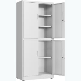Ammattilainen metallinen säilytyskaappi 4 kääntyvää ovea 900x400x1800mm Lukko 3 säädettävää hyllyä Valkoinen | Adexa SEFC2W