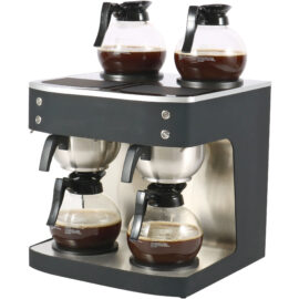 Kaupallinen kahden kannun suodatinkahvinkeitin, joka täytetään manuaalisesti, 4 lasikannua, 4 lämpölevyä | Adexa DRB686P