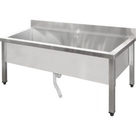 Matalarakenteinen kaupallinen kattilanpesuallas, ruostumatonta terästä, 1 allas, roiskesuoja, 1200x600x660 mm, neliönmuotoiset jalat | Adexa SMSJY12060