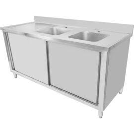 Kaupallinen kaksoisallas kaappi ruostumatonta terästä 1500x600x900mm 2 altaita roiskesuoja | Adexa DSD15602DR