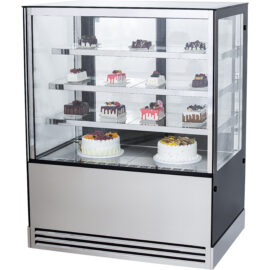 Kaupallinen kakkutiski Suora etuosa 3 hyllyä 1000x700x1300mm Ruostumaton teräs & Musta | Adexa HL1000ER3