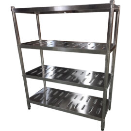 Ruostumaton teräs hyllyjärjestelmä pyöreillä jaloilla 4 hyllyä rei'illä | Adexa QHRSP1505