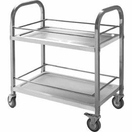 Tarjoiluvaunu/Juomatarjotin pulloille Ruostumaton teräs 2 hyllyä suojakehikolla Neliöputket 950x500x950mm | Adexa SBT2A