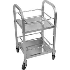 Tarjoiluvaunu/Pullovaunu pulloille Ruostumatonta terästä 2 hyllyä suojakehyksellä Neliöputket 450x400x835mm | Adexa SBTB2C