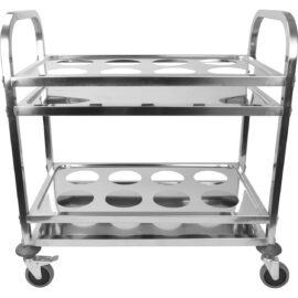 Tarjoiluvaunu/Pullovaunu pulloille ja astioille Ruostumaton teräs 2 hyllyä pullokehyksellä Neliöputket 850x450x900mm | Adexa SCK2A