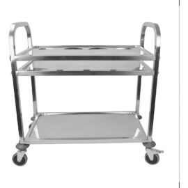 Tarjoiluvaunu/Juomavaunu pulloille ja astioille Ruostumaton teräs 2 hyllyä, joista 1 pullokehikolla Neliöputket 850x450x900mm | Adexa SCT2A