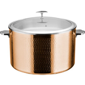 Tarjoilu- ja haudutuskattila lasikannella & ruostumattomasta teräksestä valmistettu sisäosa Kolmikerroksinen vasaroitu pinta ⌀320x210mm Kupari | Adexa E0312301