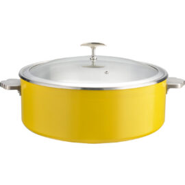 Tarjoilu- ja lämpöastia lasikannella & ruostumattomasta teräksestä valmistettu sisäosa Kolmikerroksinen väripinnoitettu pinta ⌀320x120mm Keltainen | Adexa E0912005