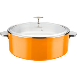Tarjoilu- ja haudutuspata lasikannella ja keraamisella sisuksella Kolmikerroksinen väripinnoitettu pinta ⌀320x120mm Oranssi | Adexa E0912015M