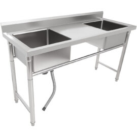 Ammattikäyttöön tarkoitettu ruostumaton teräksinen pesuallas 1570x600x900mm 2 allasta roiskesuoja | Adexa YDRST60160X2M