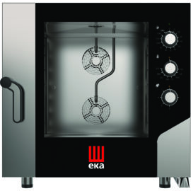 Ammattilaiskäyttöön tarkoitettu yhdistelmäuuni, sähköinen, 6 tasoa GN1/1 ja 600x400mm, sähkömekaaniset ohjaimet, suora höyry | Tecnoeka MKF616S