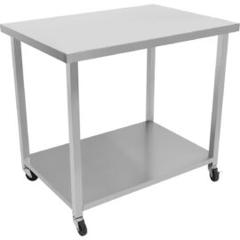 Kaupallinen liikuteltava työpöytä pyörillä, ruostumaton teräs, alahylly 1000x700x900mm | Adexa DWTC70100