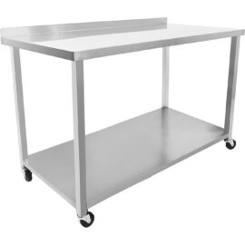 Kaupallinen liikuteltava työpöytä pyörillä, ruostumaton teräs, alahylly ja roiskesuoja 1500x700x900mm | Adexa DWTC70150B